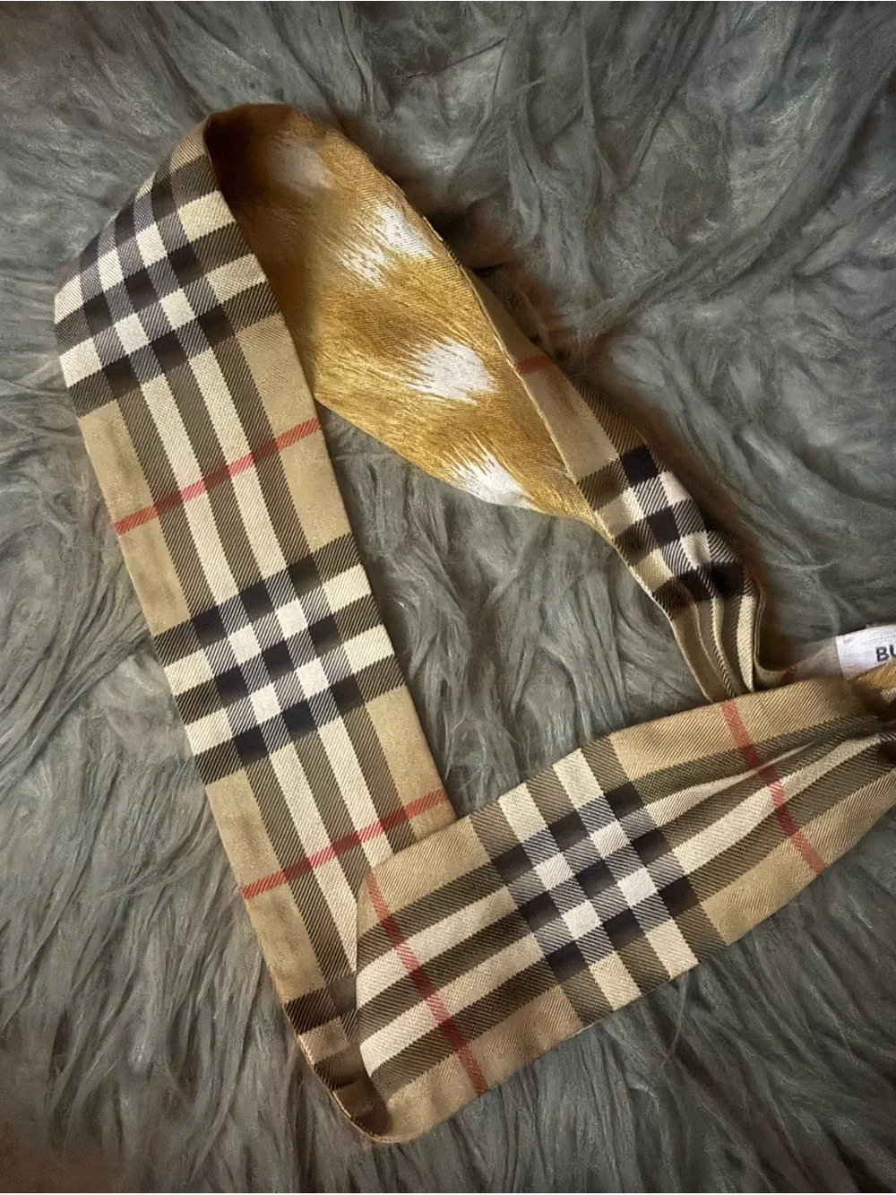 Burberry Beige Plaid Silk Scarf with Black & Red Accents